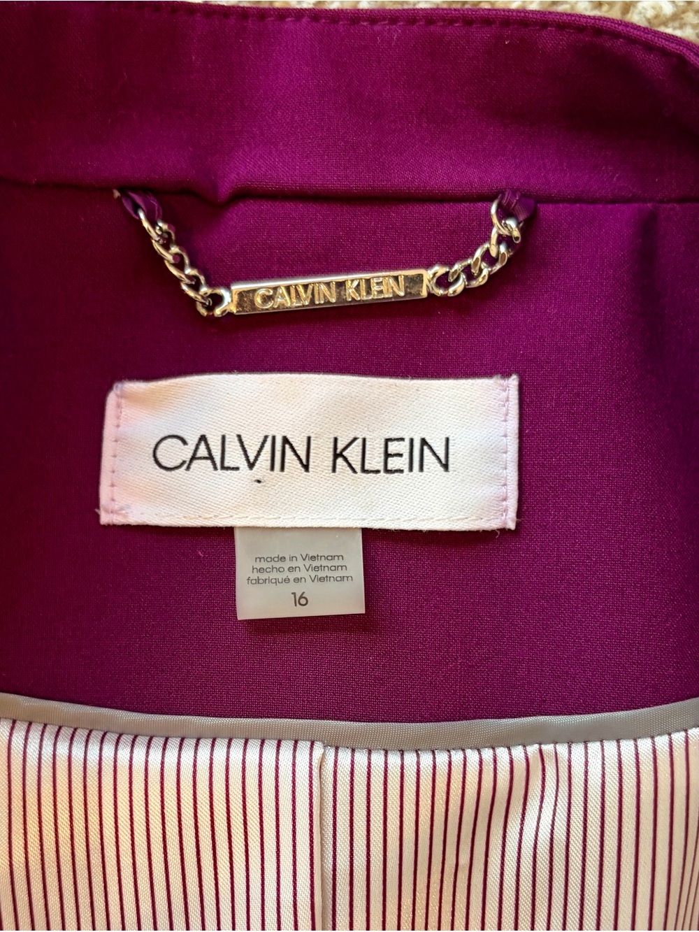 Calvin Klein Women's Open Front collarless Longline Blazer Jacket Magenta Purple - Picture 5 of 12